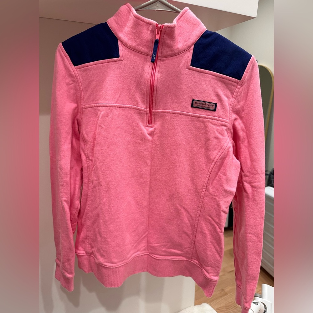Pink and navy quarter zip Vineyard Vines sweater